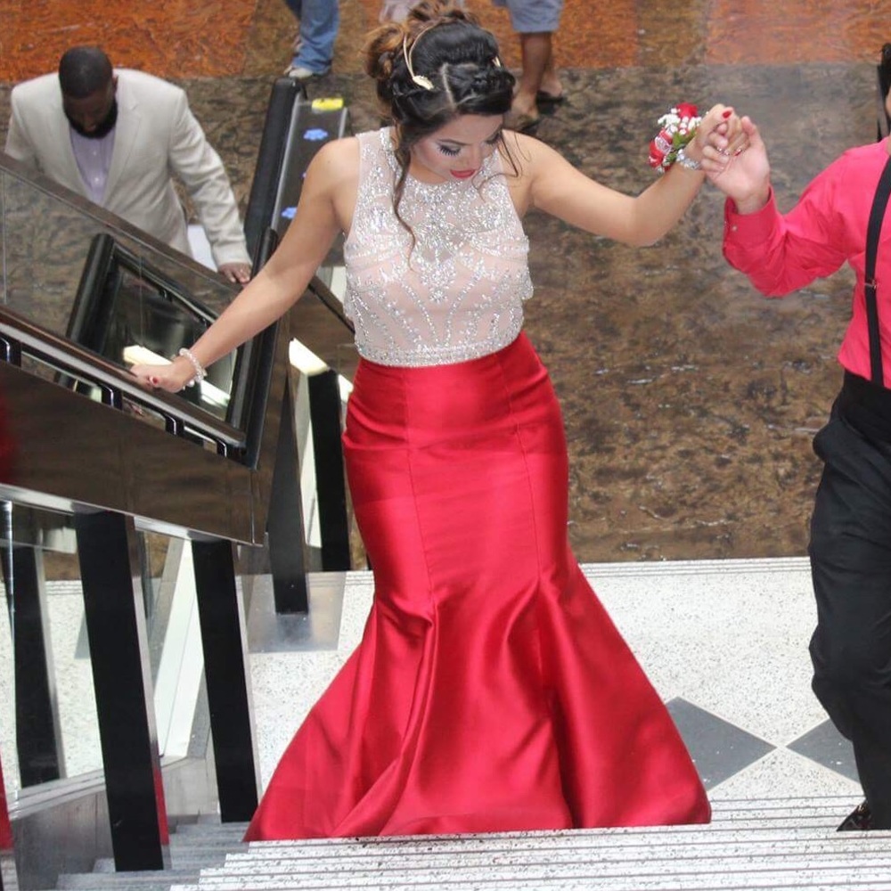 Red mermaid prom dress